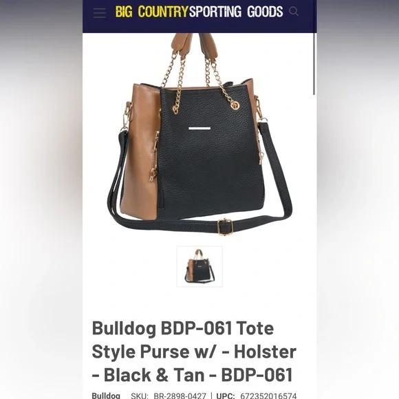 Bulldog BDP-061 Tote Style Purse w/ - Holster -Black & Tan NWT - Picture 4 of 4